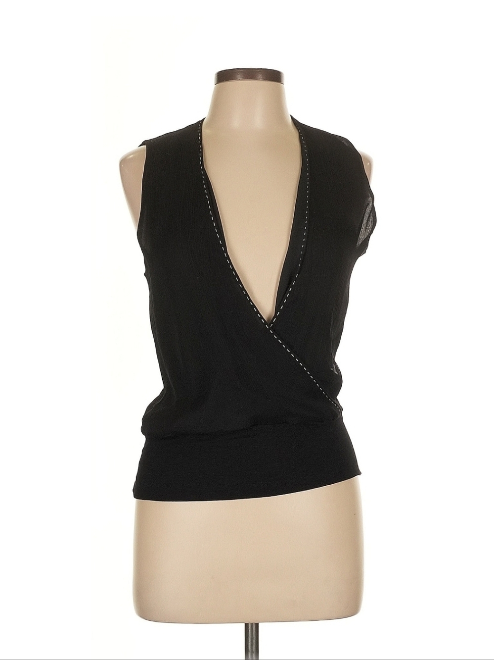 Silk Black Top with Decorative Stitching